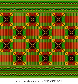 Kente cloth. African textile. Ethnic seamless pattern. Tribal geometric print. 