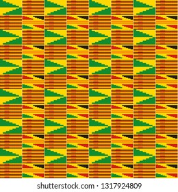 Kente cloth. African textile. Ethnic seamless pattern. Tribal geometric print. 