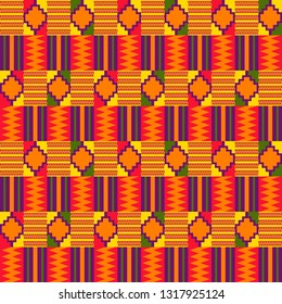 Kente cloth. African textile. Ethnic seamless pattern. Tribal geometric print. 