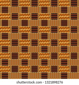 Kente cloth. African textile. Ethnic seamless pattern. Tribal geometric print. 