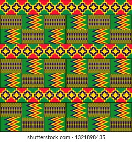 Kente cloth. African textile. Ethnic seamless pattern. Tribal geometric print. 