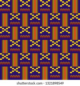 Kente cloth. African textile. Ethnic seamless pattern. Tribal geometric print. 