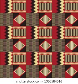 Kente cloth. African textile. Ethnic seamless pattern. Tribal geometric print. 