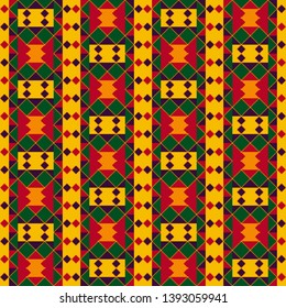 Kente cloth. African textile. Ethnic seamless pattern. Tribal geometric print. 