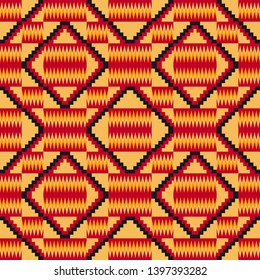 Kente cloth. African textile. Ethnic seamless pattern. Tribal geometric print. 