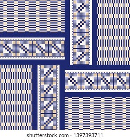 Kente cloth. African textile. Ethnic seamless pattern. Tribal geometric print. 