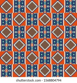 Kente cloth. African textile. Ethnic seamless pattern. Tribal geometric print.