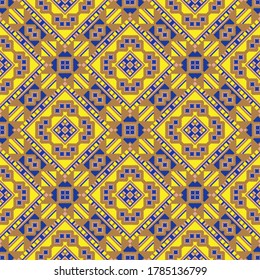 Kente cloth. African textile. Ethnic seamless pattern. Tribal geometric print. 