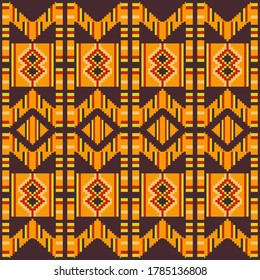 Kente cloth. African textile. Ethnic seamless pattern. Tribal geometric print. 