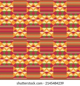 Kente cloth. African textile. Ethnic seamless pattern. Tribal geometric print. 