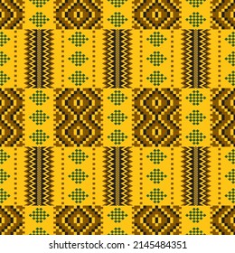 Kente cloth. African textile. Ethnic seamless pattern. Tribal geometric print.