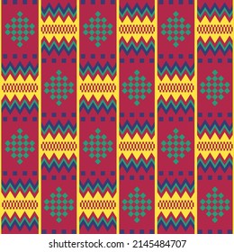 Kente cloth. African textile. Ethnic seamless pattern. Tribal geometric print.