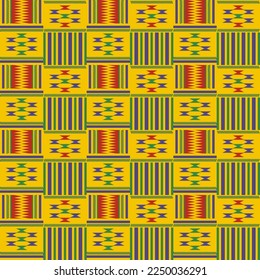 Kente cloth. African textile. Ethnic seamless pattern. Tribal geometric print.