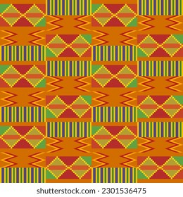 Kente cloth. African textile. Ethnic seamless pattern. Tribal geometric print. 