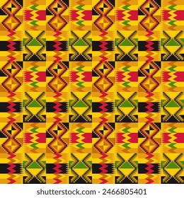 Kente cloth. African textile. Ethnic seamless pattern. Tribal geometric print.