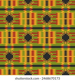 Kente cloth. African textile. Ethnic seamless pattern. Tribal geometric print.