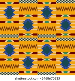 Kente cloth. African textile. Ethnic seamless pattern. Tribal geometric print.