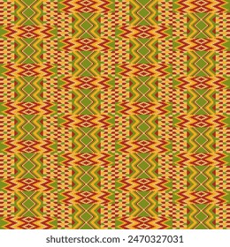 Kente cloth. African textile. Ethnic seamless pattern. Tribal geometric print.