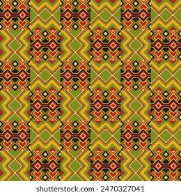 Kente cloth. African textile. Ethnic seamless pattern. Tribal geometric print.