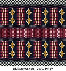 Kente cloth. African textile. Ethnic seamless pattern. Tribal geometric print.