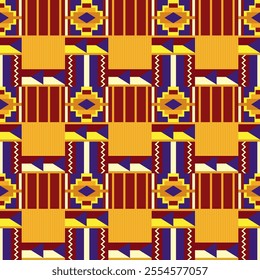 Kente cloth. African textile. Ethnic seamless pattern. Tribal geometric print.