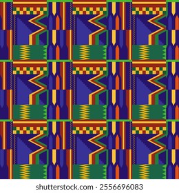 Kente cloth. African textile. Ethnic seamless pattern. Tribal geometric print.