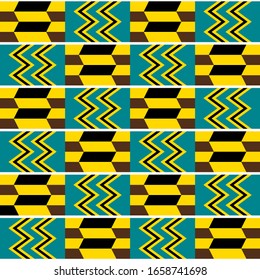 Kente nwentoma cloth style vector seamless pattern, retro design with geometric shapes inspired by African tribal fabrics or textiles from Ghana known as nwentoma. Abstract repetitive design