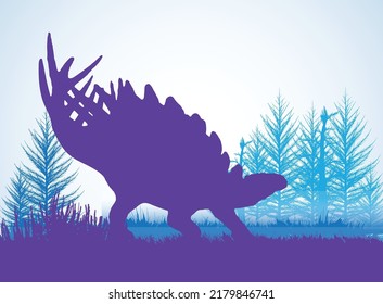 Kentrosaurus  Dinosaurs silhouettes in prehistoric environment overlapping layers; decorative background banner abstract vector illustration