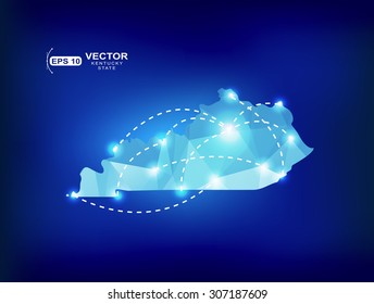 Kentuchy US state map polygonal with spot lights places