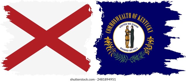 Kentucky and Alabama states grunge brush flags connection, vector