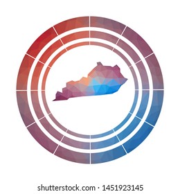 Kentucky badge. Bright gradient logo of US state in low poly style. Multicolored Kentucky rounded sign with map in geometric style for your infographics.