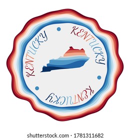 Kentucky badge. Map of the us state with beautiful geometric waves and vibrant red blue frame. Vivid round Kentucky logo. Vector illustration.