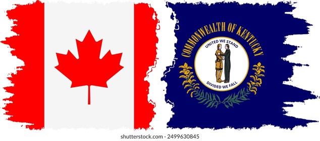 Kentucky and Canada grunge brush flags connection, vector