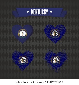 Kentucky. Collection of four vector hearts with flag. Heart silhouette