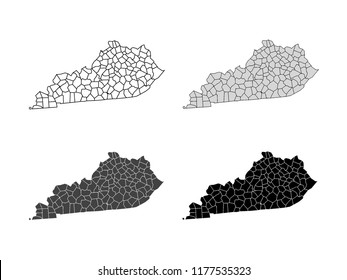 Kentucky County Map (Gray, Black, White)