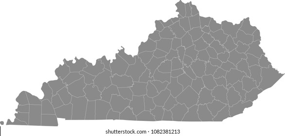 Kentucky county map vector outline illustration gray background