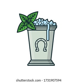 Kentucky Derby Mint Julep drink in silver cup isolated vector illustration. Classic cocktail recipe symbol.