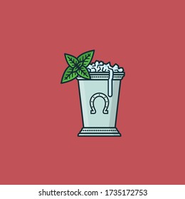 Kentucky Derby Mint Julep drink in pewter cup with horseshoe symbol vector illustration. Classic cocktail recipe icon.