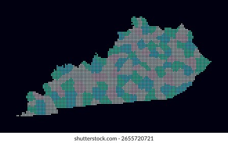 Mapa punteado de Kentucky. Mapa de estilo digital del estado sobre fondo oscuro. Forma de Kentucky con puntos cuadrados. Estilo de puntos de colores. Pequeños cuadrados de tamaño. Ilustración vectorial con estilo.