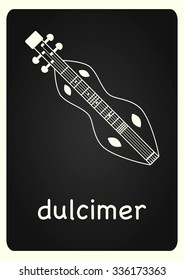 Kentucky dulcimer vector image on chalkboard. Black and white picture. Musical instrument poster. EPS 10