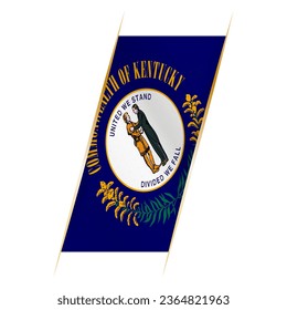 Kentucky flag in the form of a banner with waving effect and shadow. Modern vector design.