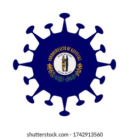 Kentucky flag shaped as a virus. Vector illustration of the pandemic's impact on the state.
