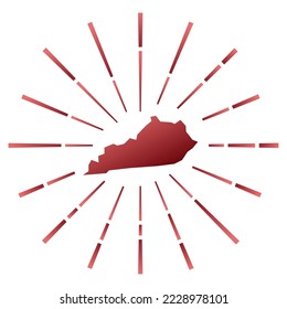 Brote de sol grandioso de Kentucky. Mapa del estado de estados unidos con coloridos rayos de estrellas. Ilustración de Kentucky en digital, tecnología, internet, estilo de red. Ilustración vectorial.