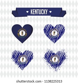 Kentucky heart with flag inside. Grunge vector graphic symbols