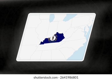 Kentucky Highlighted in Flag Colors on Geographic Map. Modern Map on a dark abstract backdrop.