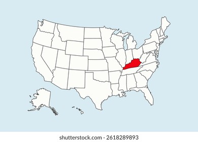 Kentucky highlighted in USA map isolated on blue background