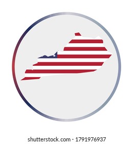 Kentucky icon. Shape of the US state with Kentucky flag. Round sign with flag colors gradient ring. Astonishing vector illustration.