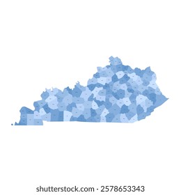 Kentucky, KY - detailed political map of US state. Administrative map divided into counties. Blue map with county name labels. Vector illustration