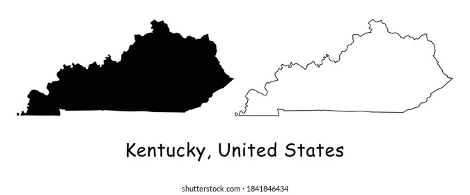 Kentucky KY state Maps. Black silhouette and outline isolated on a white background. EPS Vector