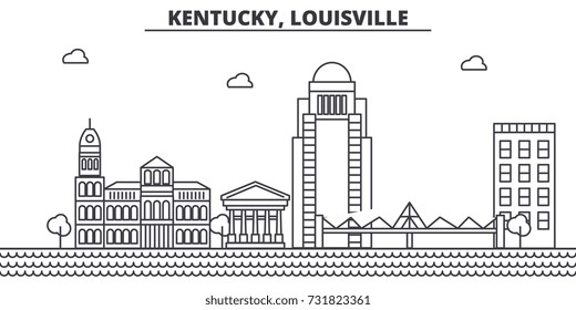 Kentucky, Louisville Architecture Line Skyline Illustration. Linear Vector Cityscape With Famous Landmarks, City Sights, Design Icons. Landscape Wtih Editable Strokes